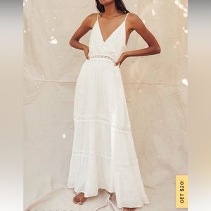 Lulu’s Light Breeze White Striped Crochet Lace Tiered Maxi Dress Size XL